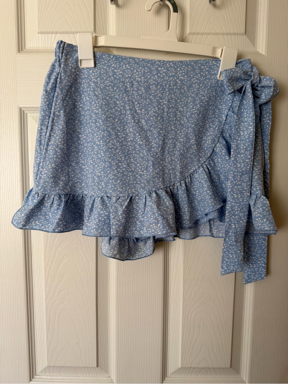 Blue Floral Mini Wrap Skort with Ruffle Hem